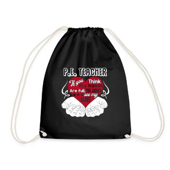 PE Teacher PE Teacher Full Heart - Drawstring Bag - black - Front