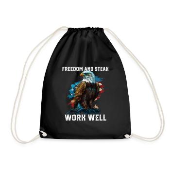 Freedom and Steak Work Well Griller Fourth of - Drawstring Bag - black - Front