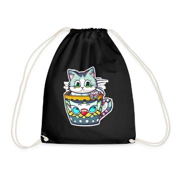 petit chat kawaii - mignon - manga - Sac de sport léger - noir - Devant