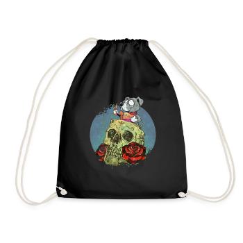 Totenkopf Design, Sugar Skull Art - Turnbeutel - Schwarz - Vorne
