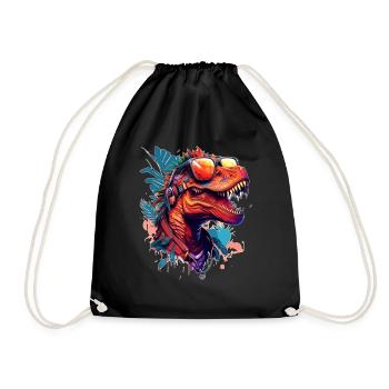 Summer Sun and Party Dino T-Rex Head - Drawstring Bag - black - Front