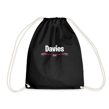 UK Flag Davies England Men British Birthday Name - Drawstring Bag - black - Front