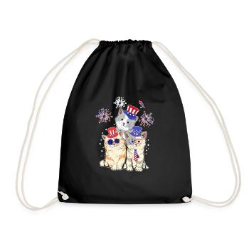 Fourth July 4 American flag Meowica cats - Drawstring Bag - black - Front