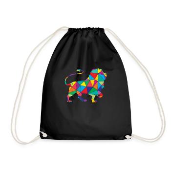 Low Poly Leo Geometry Polygon Lion - Drawstring Bag - black - Front