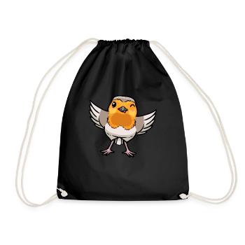 Robin Bird Kawaii Emoticon - Drawstring Bag - black - Front