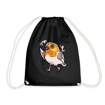 Robin Bird Kawaii Emoticon - Drawstring Bag - black - Front