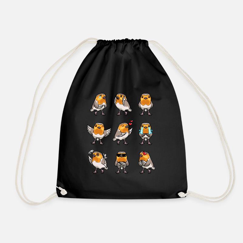 Rotkehlchen Vogel Kawaii Emoticon - Turnbeutel - Schwarz