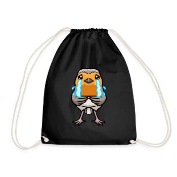Robin Bird Kawaii Emoticon - Drawstring Bag - black - Front