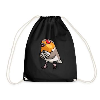 Robin Bird In Love Kawaii Emoticon - Drawstring Bag - black - Front