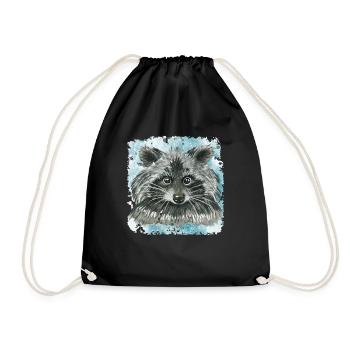 Raccoon Watercolor Raccoon - Drawstring Bag - black - Front