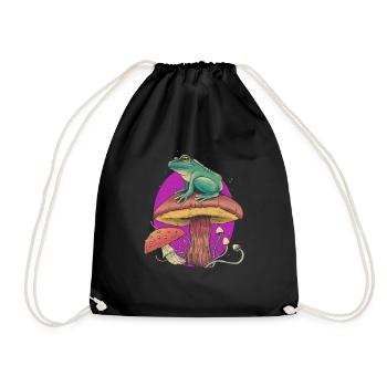 Frog On Mushroom - Drawstring Bag - black - Front
