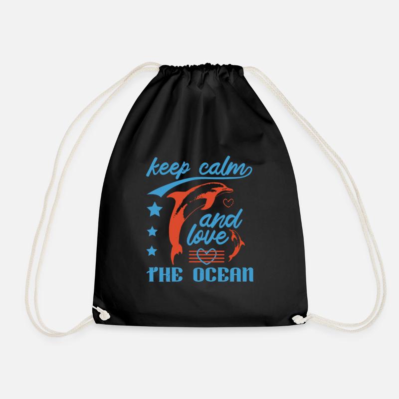 KEEP CALM AND LOVE DOLPHINS - Drawstring Bag - black