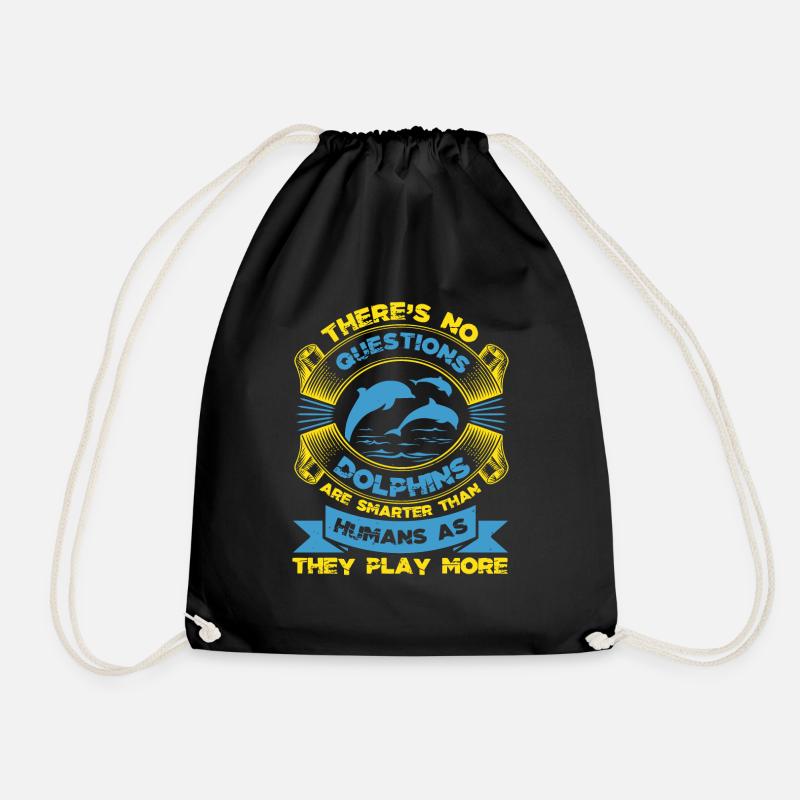 THERE S NO QUESTIONS DOLPHINS HUMANS AS THAY PLAY - Drawstring Bag - black