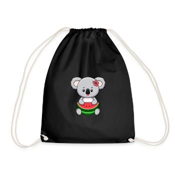 La douce fille Kawaii Koala mange de la pastèque - Sac de sport léger - noir - Devant