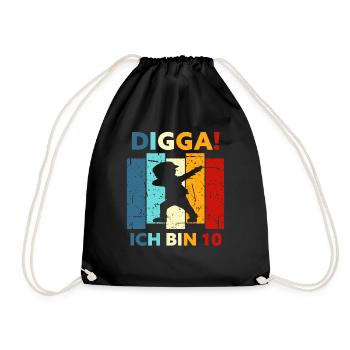 10 Geschenk 10. Geburtstag Geburtstagsgeschenk - Turnbeutel - Schwarz - Vorne