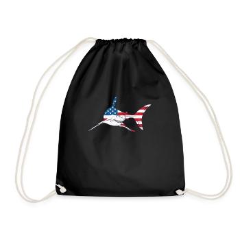 Shark July 4 American Flag Patriotic US - Drawstring Bag - black - Front