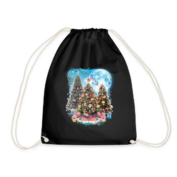 3 Moon Christmas Tree Cool Winter Season Snowman - Drawstring Bag - black - Front
