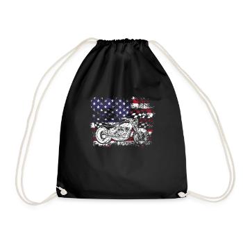 Patriotic Motorcycle Vintage American US - Drawstring Bag - black - Front