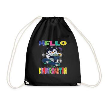 Hello Kindergarten Skateboarding Penguin - Drawstring Bag - black - Front