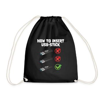 How To Insert USB Stick Funny Programmer Meme - Turnbeutel - Schwarz - Vorne