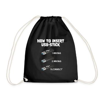 How To Insert USB Stick Funny Programmer Meme - Turnbeutel - Schwarz - Vorne