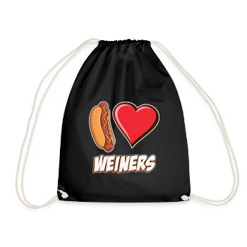 I Love Weiners Hotdog Lovers Puppy Heart Funny - Drawstring Bag - black - Front