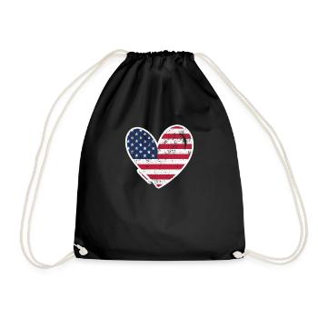 USA Flagge Herz Amerikanisch Patriotisch - Turnbeutel - Schwarz - Vorne