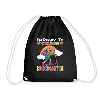 Pig With Scooter I'm Ready To Crush Kindergarten - Drawstring Bag - black - Front