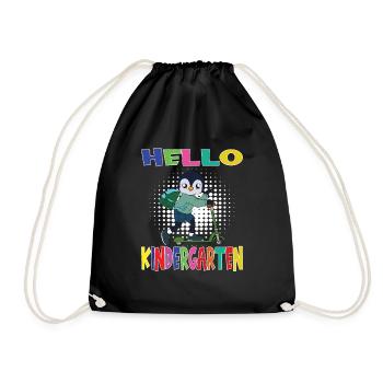 Hello Kindergarten Penguin With Scooter - Drawstring Bag - black - Front