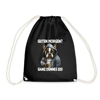 Hund Kaffee Morgenmuffel Mitarbeiter Geschenk - Turnbeutel - Schwarz - Vorne