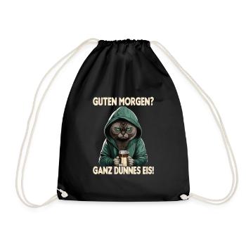 Katze Kaffee Morgenmuffel Mitarbeiter Geschenk - Turnbeutel - Schwarz - Vorne