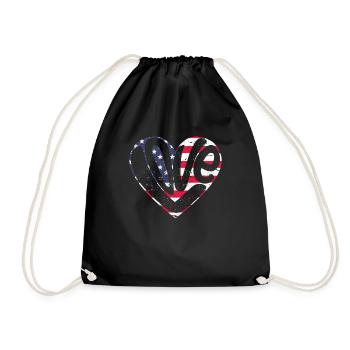 Love American Flag Heart July 4 U.S. Love - Drawstring Bag - black - Front