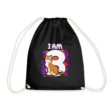 I am 8 cat - Drawstring Bag - black - Front