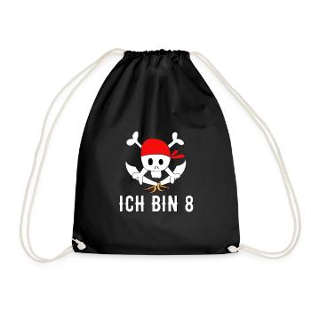 ich bin 8 Pirat Kinder Piratenparty Geschenk - Turnbeutel - Schwarz - Vorne