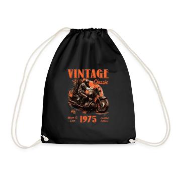 Vintage Jahrgang 1975 Geburtstag Retro Motorrad - Turnbeutel - Schwarz - Vorne