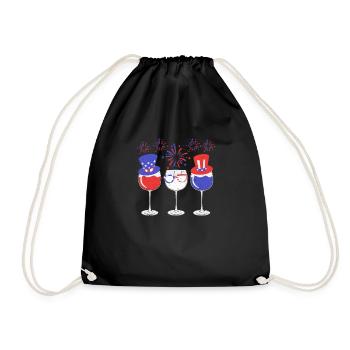Red White Blue Wine Glasses American Flag - Drawstring Bag - black - Front