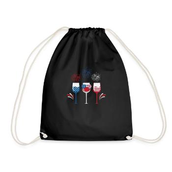 Red White Blue Wine Glasses American Flag - Drawstring Bag - black - Front