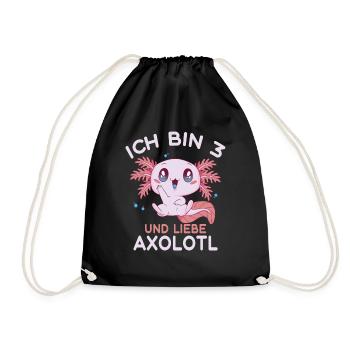 3. Geburtstag Süßes Axolotl 3 Jahre Ich Bin 3 - Turnbeutel - Schwarz - Vorne