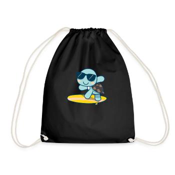 Cute turtle on surfboard with sunglasses - Drawstring Bag - black - Front