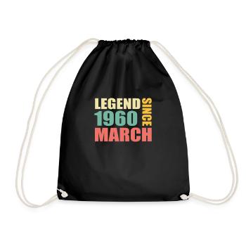 63. Geburtstag März Jahrgang 1960 Geschenkidee - Turnbeutel - Schwarz - Vorne