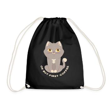Cat Ok But Fisrt Coffee - Drawstring Bag - black - Front