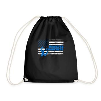 Type 1 Diabetes Awareness American US Flag Blue - Drawstring Bag - black - Front