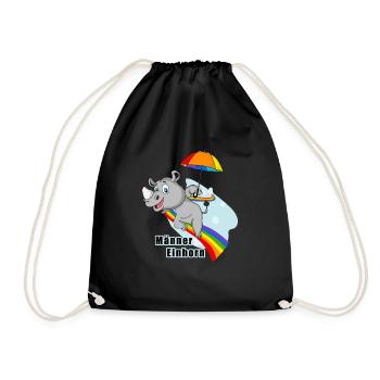 Männer Einhorn auf dem Regenbogen - Turnbeutel - Schwarz - Vorne
