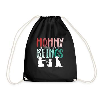 Mom Of Different Types of Mother's Day Cat Dog - Drawstring Bag - black - Front