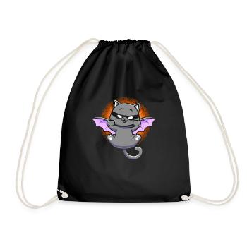 Black Cat With Bat Wing Kitten Halloween - Drawstring Bag - black - Front