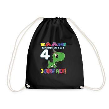 Bääm Ich Bin Jetzt 4 Jahre Alt Dino - Turnbeutel - Schwarz - Vorne