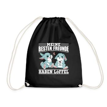 Hase Kaninchen Meine besten Freunde haben Löffel - Turnbeutel - Schwarz - Vorne