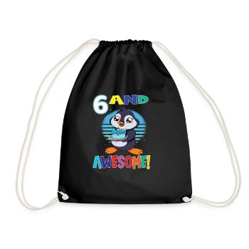 6 And Awesome Birthday Penguin Birthday - Drawstring Bag - black - Front