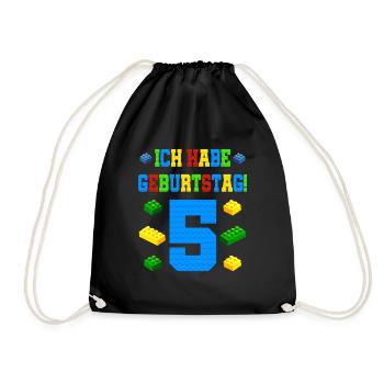 Bausteine 5. Geburtstag Junge Bauklötze - Turnbeutel - Schwarz - Vorne