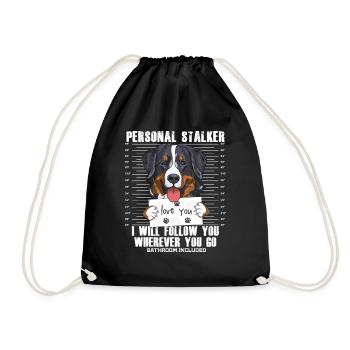 Bernese Mountain Dog Stalker Cartoon T Shirt - Drawstring Bag - black - Front